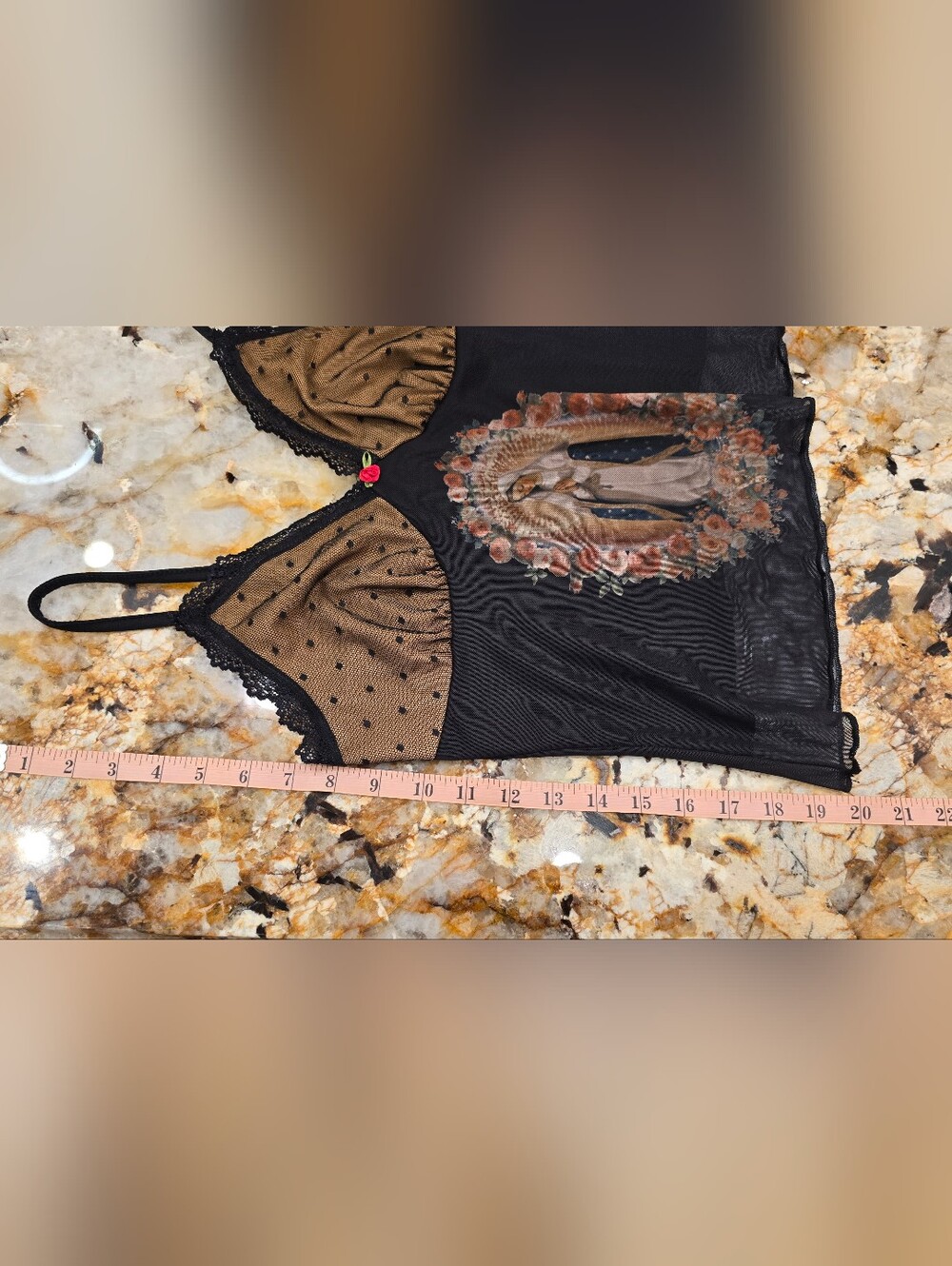 Romwe Fairycore Vintage Palace Virgin Mary Print Contrast Lace Camisole Top M - Picture 6 of 7